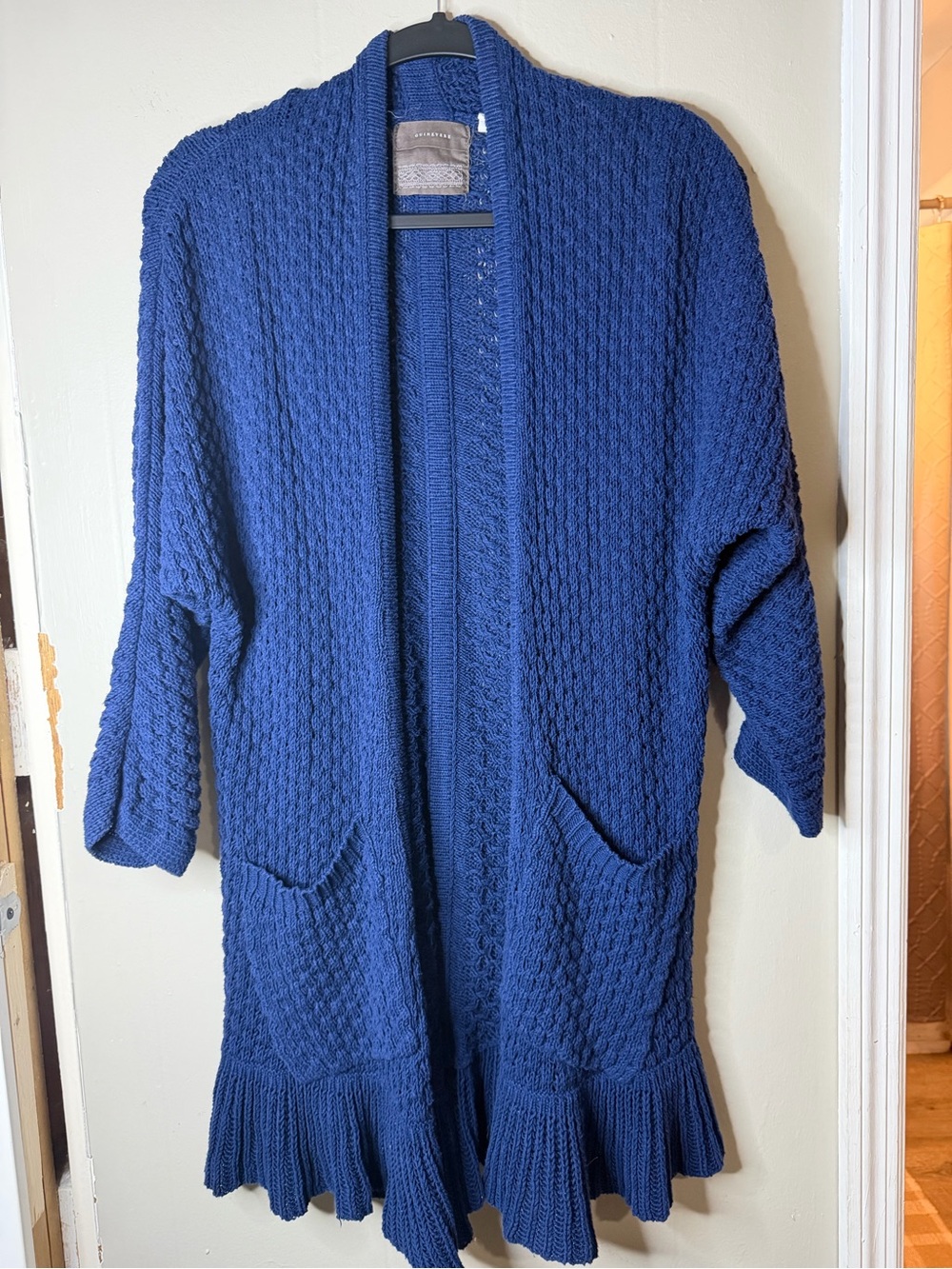 Anthropologie Guinevere Cozy Open Front Navy Knit Cardigan SZ Medium